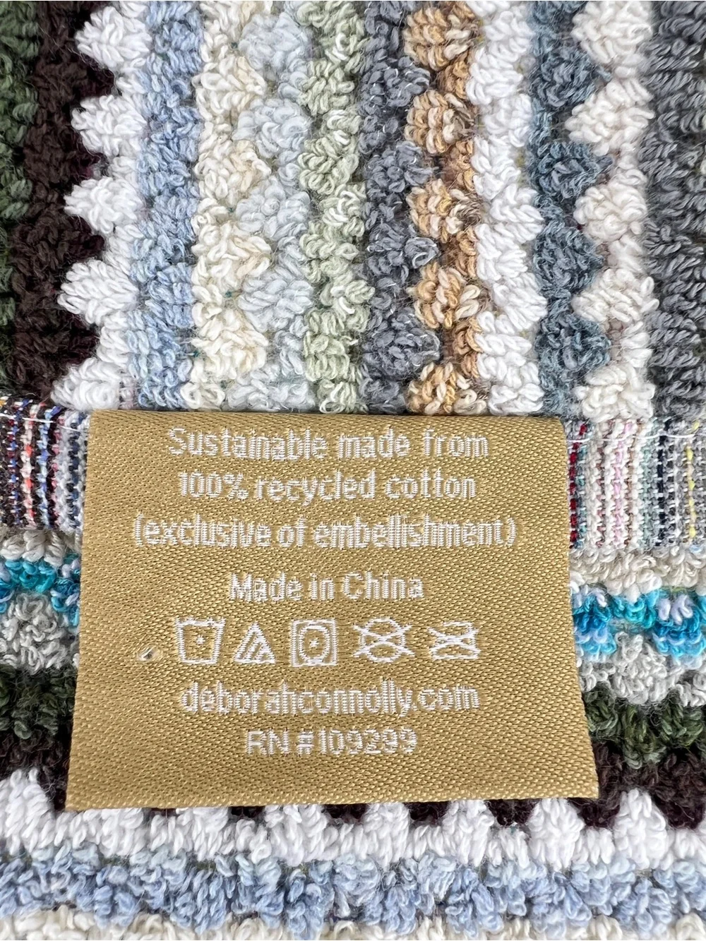 Deborah Connolly Bath Towel Set Striped Brown Green Aqua Cotton 8 Pc Set NEW